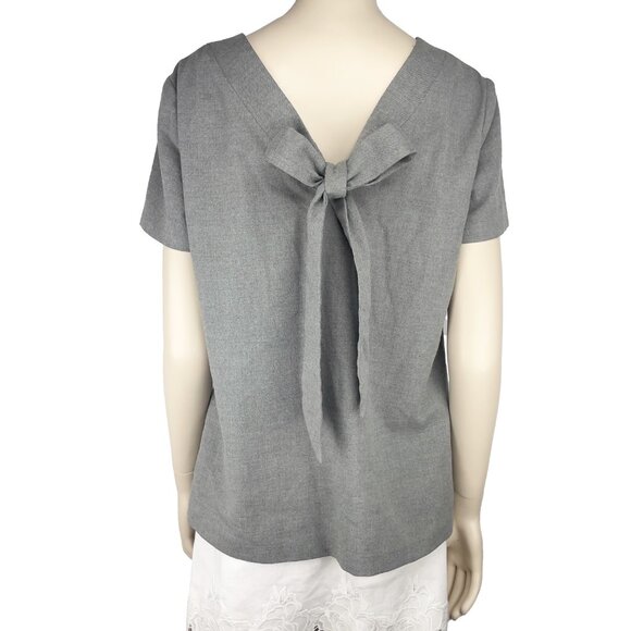 BANANA REPUBLIC Bow Back Gray Suiting Top Short Sleeve Lining Office sz Medium - Picture 3 of 7